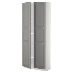 IKEA METOD МЕТОД, высокий шкаф с полками, белый / бодбинский серый, 80x37x200 см 094.613.89 фото