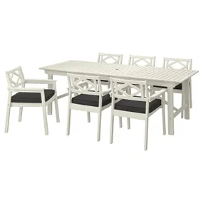 IKEA BONDHOLMEN БОНДХОЛЬМЕН, стіл+6 крісел із підлокіт / вуличний, білий / бежевий / ярпенський / дувхольменський антрацит 795.512.49 фото