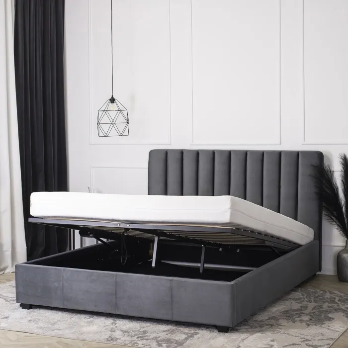 Кровать двуспальная бархатная 160x200 MEBEL ELITE MARI Velvet, серый фото №4