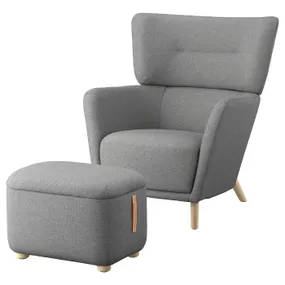 IKEA OSKARSHAMN ОСКАРСХАМН, кресло + табурет для ног, Тибблби бежевый / серый 994.853.43 фото