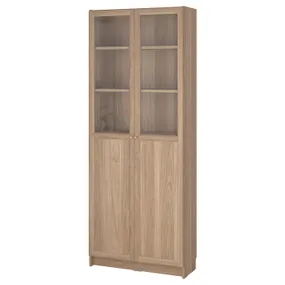 IKEA BILLY БІЛЛІ / OXBERG ОКСБЕРГ, стелаж панель / скляні дверцята, під дуб, 80x30x202 см 294.833.28 фото