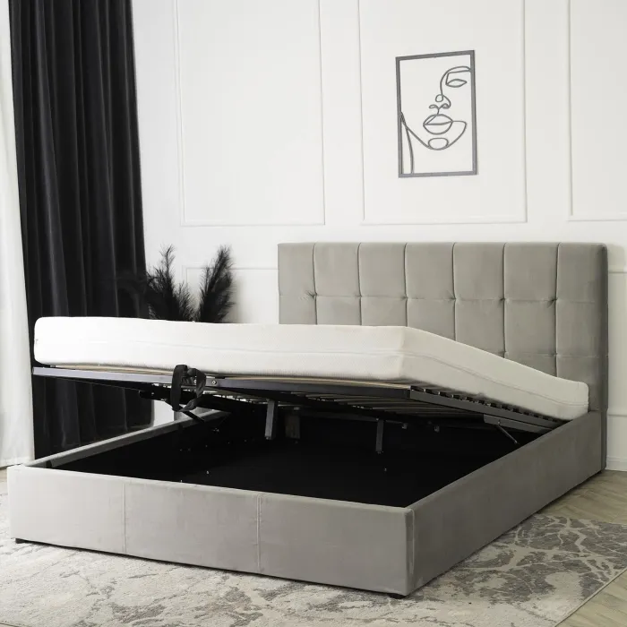 Кровать двуспальная бархатная MEBEL ELITE PANAMA Velvet, 160x200 см, Серый фото №8