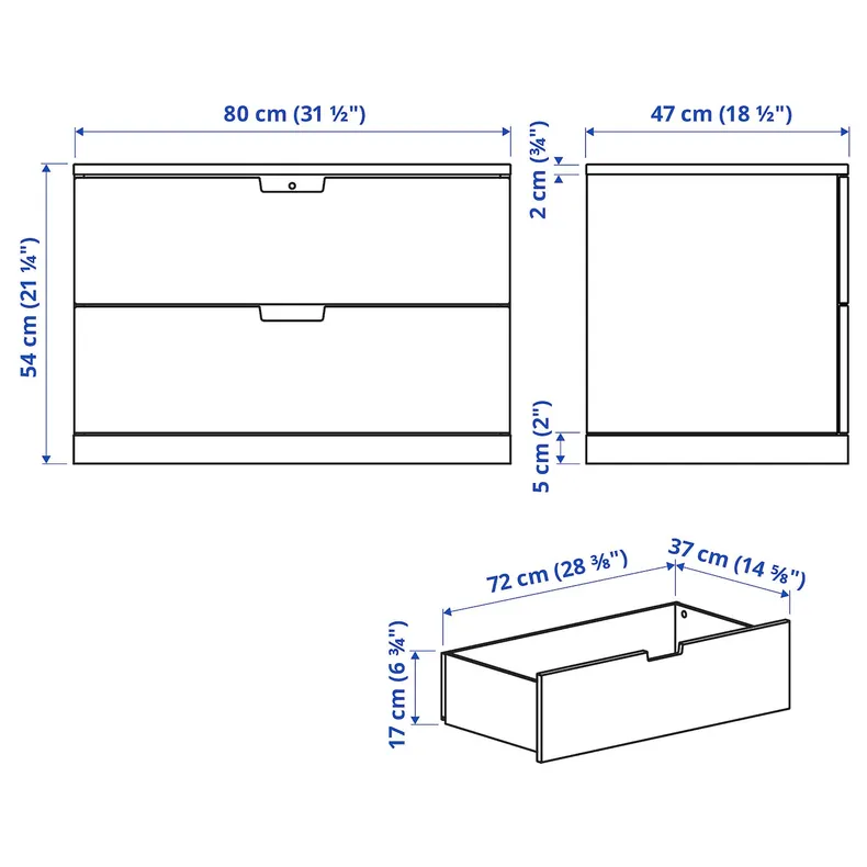 IKEA NORDLI НОРДЛІ, комод із 2 шухлядами, білий, 80x54 см фото №6