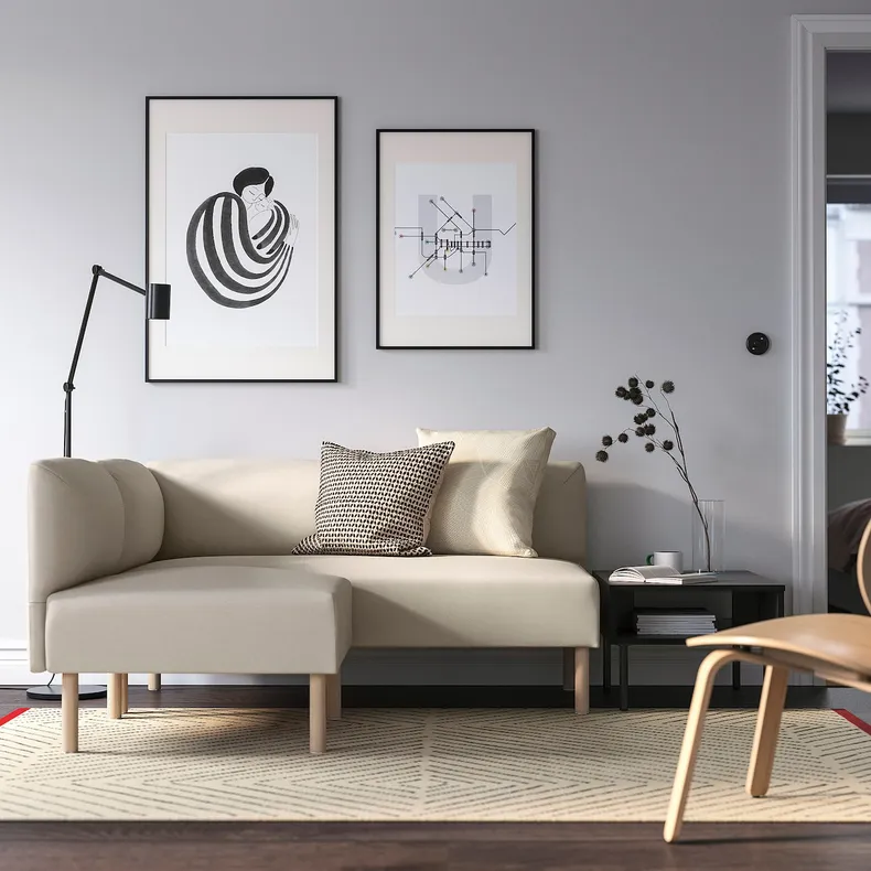 IKEA LILLEHEM ЛІЛЛЕХЕМ, модульний кутовий диван, 2-місний, ВІССЛЕ бежевий/деревина 295.362.80 фото №2