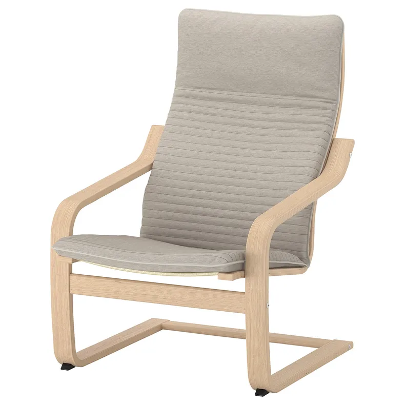IKEA POÄNG ПОЕНГ, крісло та підставка для ніг, білений дубовий шпон / КНІСА світло-бежевий 694.842.22 фото №3