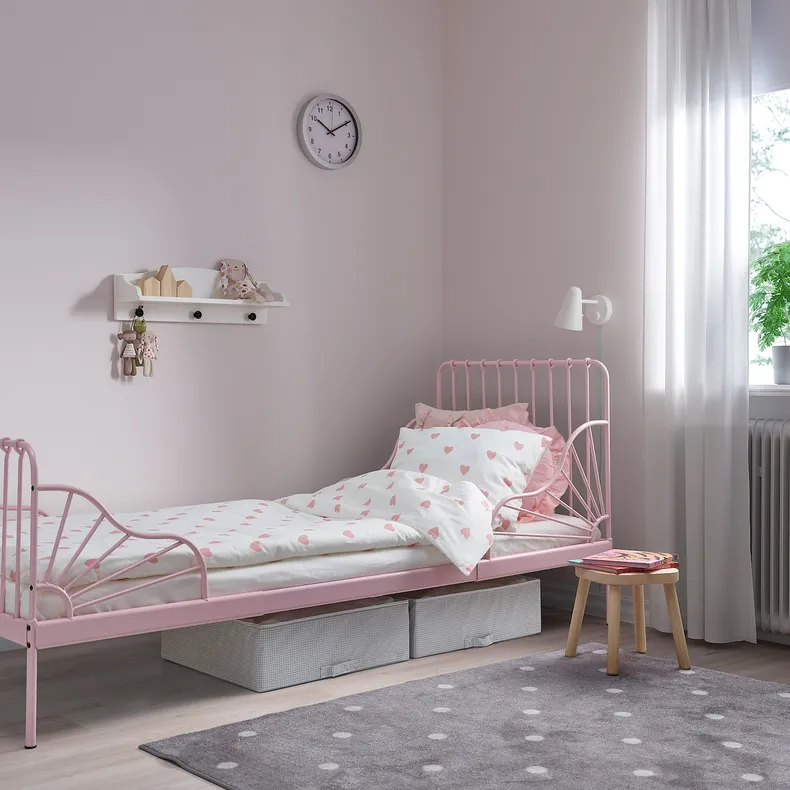 IKEA BARNDRÖM БАРНДРЁМ, пододеяльник и наволочка, рисунок сердца белый / розовый, 150x200 / 50x60 см 605.043.66 фото №5