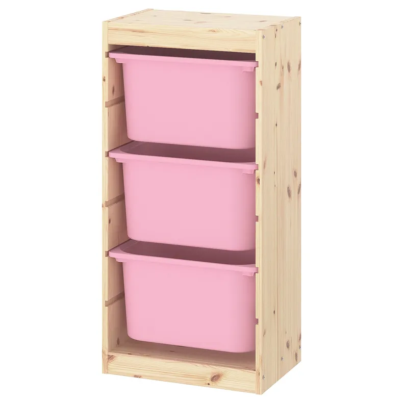 IKEA TROFAST ТРУФАСТ, комбінація для зберіган +контейнери, світла сосна, пофарбована в білий/рожевий колір, 44x30x91 см 493.359.35 фото №1