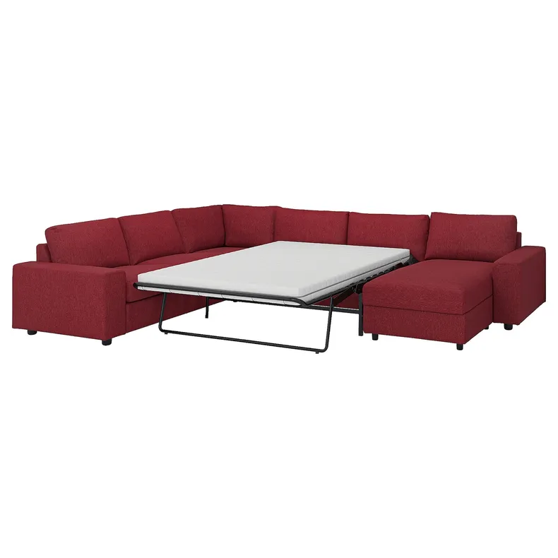IKEA VIMLE ВІМЛЕ, кут диван-ліжко, 5-місн з кушеткою, з широкими підлокітниками/Lejde червоний/коричневий 395.375.47 фото №1