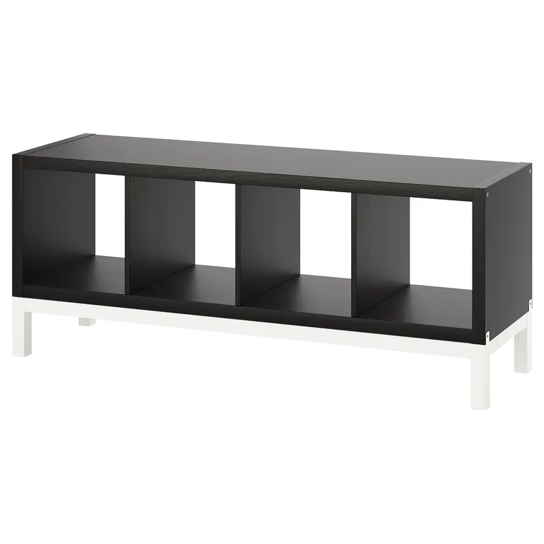 IKEA KALLAX КАЛЛАКС, стеллаж с основанием, чёрный / коричневый / белый, 147x59 см 094.426.64 фото №1