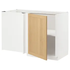 IKEA METOD МЕТОД, угловой напольный шкаф с полкой, белый / дуб форсбака, 128x68 см 595.093.17 фото