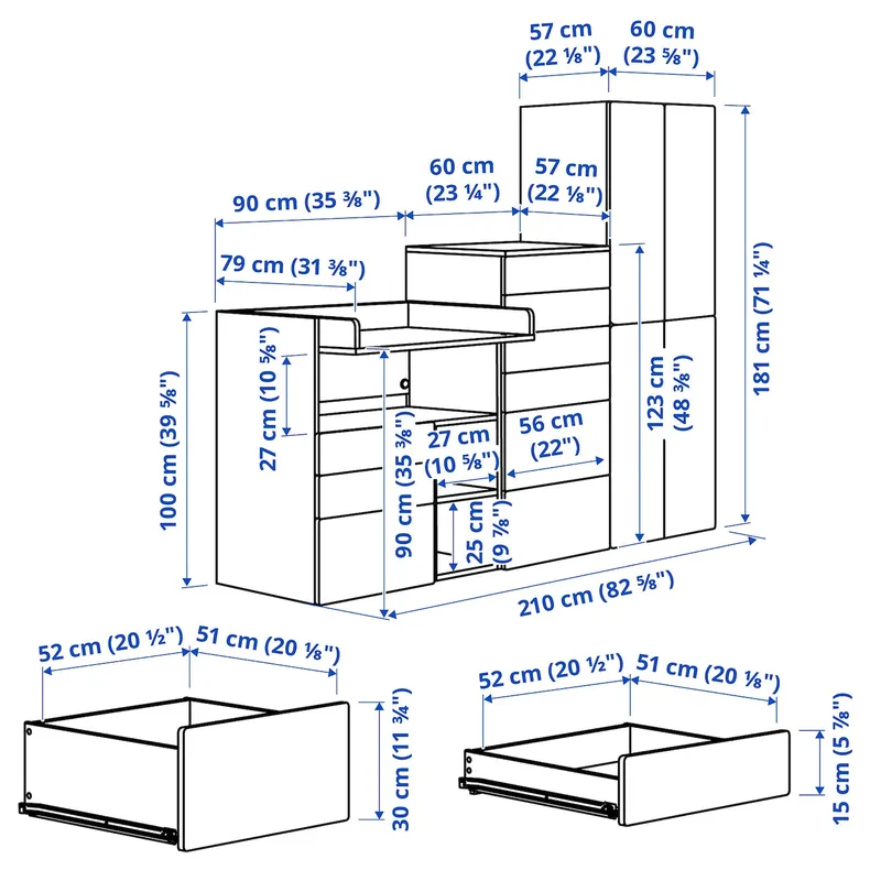 IKEA SMÅSTAD СМОСТАД / PLATSA ПЛАТСА, шафа, білий з каркасом/з пеленальним столиком, 210x79x181 см 595.837.17 фото №4