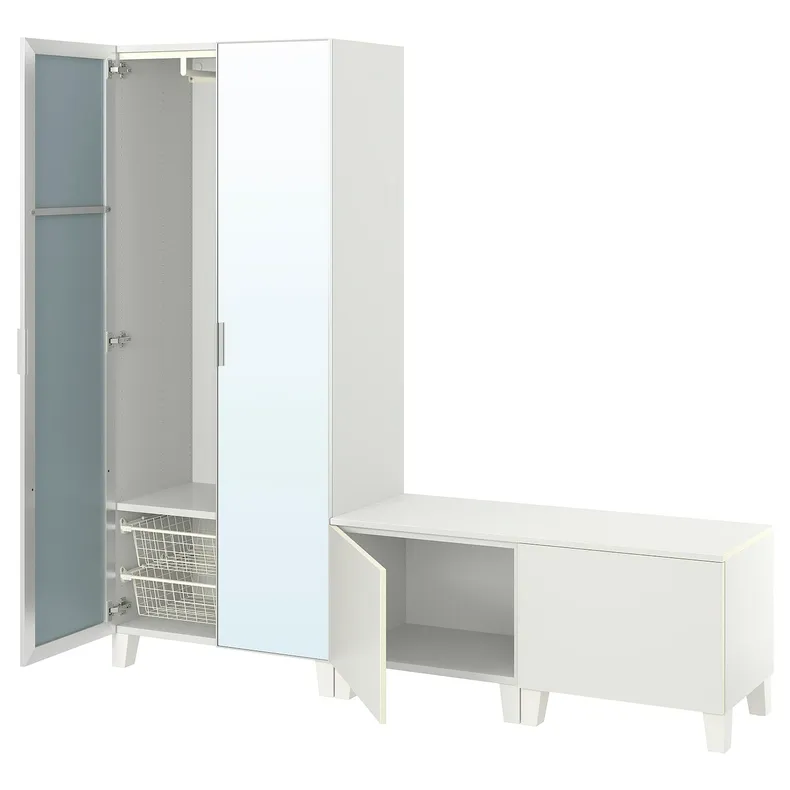 IKEA PLATSA ПЛАТСА, гардероб із 4 дверцятами, білий STRAUMEN СТРАУМЕН дзеркальне скло / FONNES ФОННЕС білий, 200x42x191 см 894.324.30 фото №1
