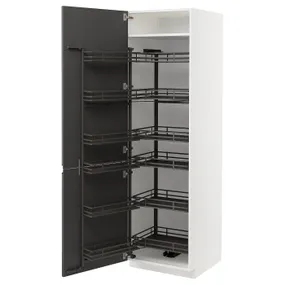 IKEA METOD МЕТОД, высокий шкаф с выдвижным модулем, белый / Воксторп темно-серый, 60x60x200 см 094.720.38 фото