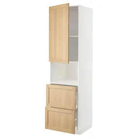 IKEA METOD МЕТОД / MAXIMERA МАКСИМЕРА, высокий шкаф д / СВЧ / дверца / 2ящика, белый / дуб форсбака, 60x60x220 см 395.095.54 фото