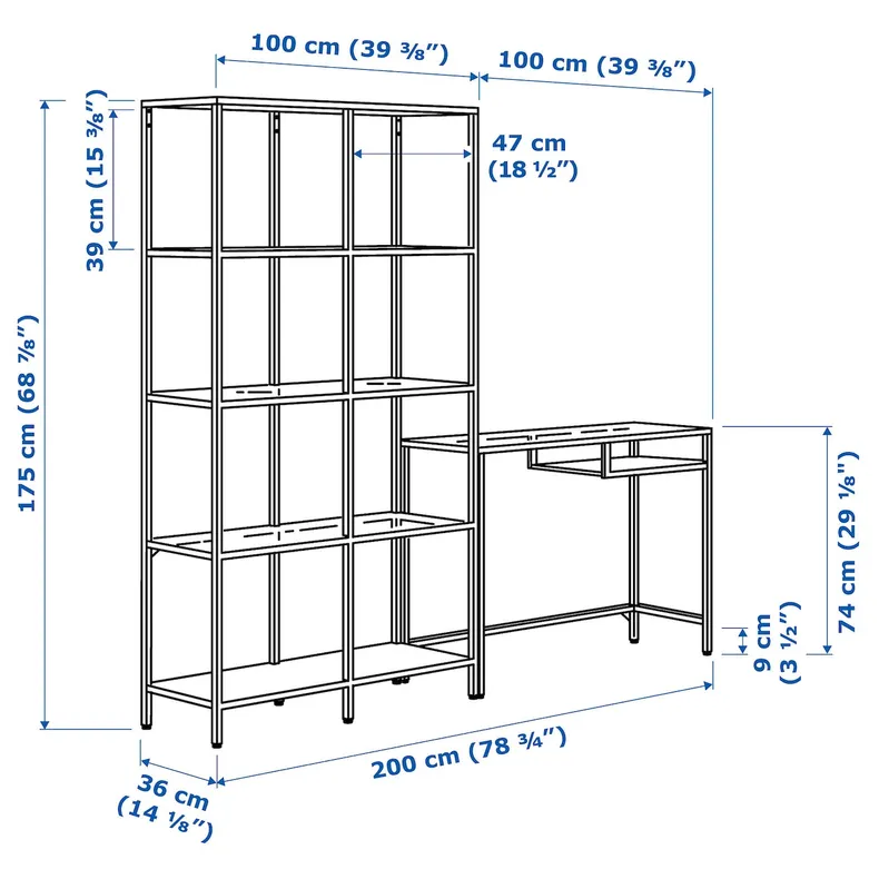 IKEA VITTSJÖ ВИТШЁ, стеллаж+стол д / ноутбука, черно-коричневый / стекло, 200x36x175 см 799.026.57 фото №3