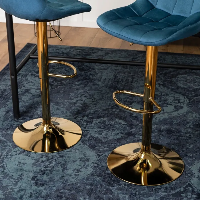 Барный стул бархатный MEBEL ELITE ARCOS Velvet, синий/золотой фото №5