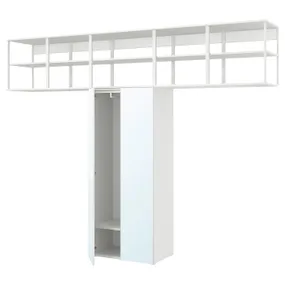 IKEA PLATSA ПЛАТСА, гардероб із 2 дверцятами, дзеркальне скло біле/STRAUMEN, 320x42x241 см 494.369.96 фото