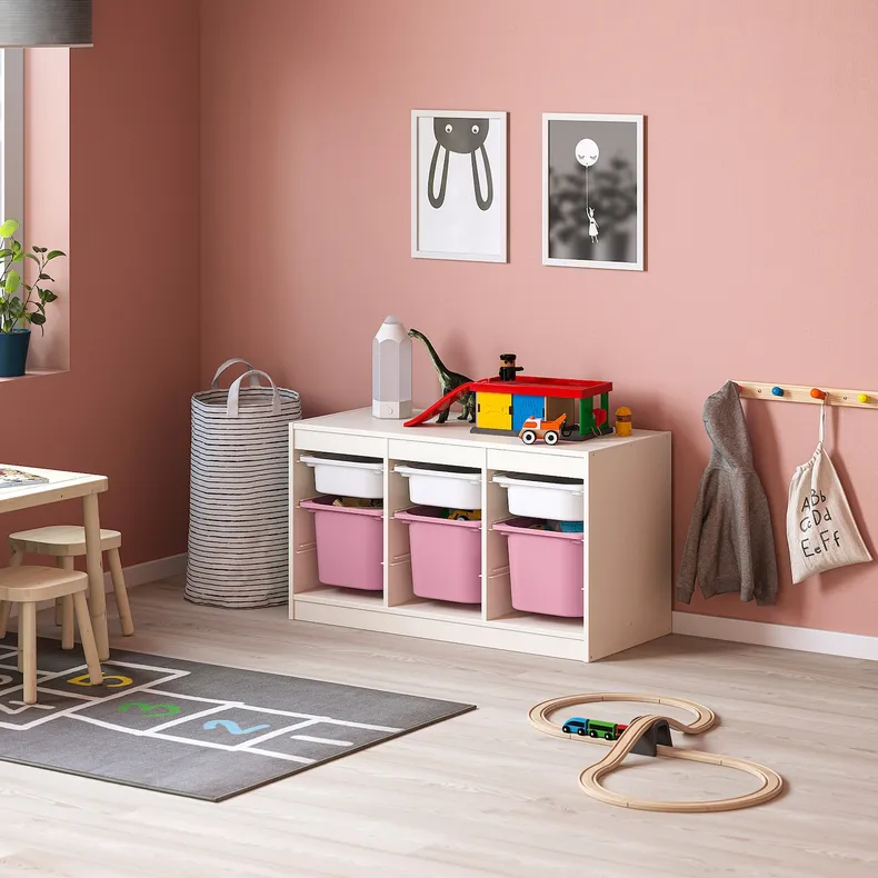 IKEA TROFAST ТРУФАСТ, комбінація для зберіган +контейнери, білий білий/рожевий, 99x44x56 см 893.355.04 фото №2