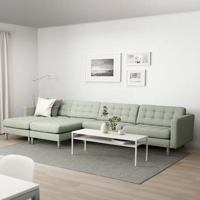 IKEA LANDSKRONA ЛАНДСКРУНА, 5-местный диван, с шезлонгами / оранжевый светло-зеленый / металл 392.699.88 фото №2