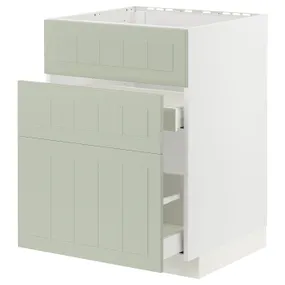 IKEA METOD МЕТОД / MAXIMERA МАКСІМЕРА, підлог шафа д / мийки+3 фр пан / 2 шух, білий / Стенсунд світло-зелений, 60x60 см 394.873.21 фото