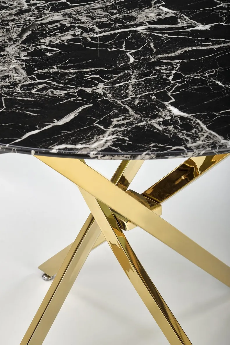 Кухонний стіл HALMAR RAYMOND 2, 100x100 см стільниця - чорний мармур, ніжки - золото фото №10