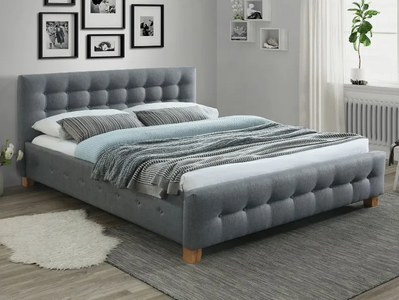 Кровать двуспальная SIGNAL BARCELONA, ткань - серый, 160x200 см фото №2