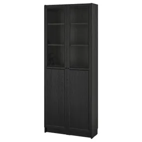 IKEA BILLY БІЛЛІ / OXBERG ОКСБЕРГ, стелаж панель/скляні дверцята, чорний під дуб, 80x30x202 см 894.833.25 фото