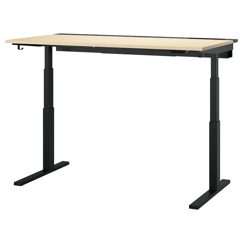 IKEA MITTZON МІТТЗОН, стіл регульований, електричний okl береза / чорний, 160x80 см 795.301.72 фото №1