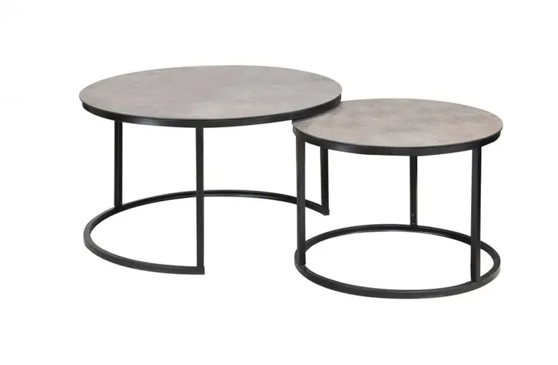 Комплект журнальных столиков (2 шт круглые) SIGNAL ATLANTA A. 80х45 см / 60х42 см, серый мрамор / черный мат фото №1