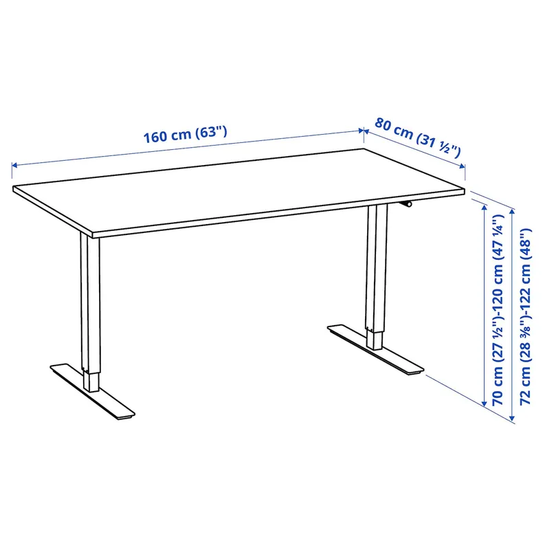 IKEA TROTTEN ТРОТТЕН, стіл регульований, білий / антрацит, 160x80 см 594.295.99 фото №2