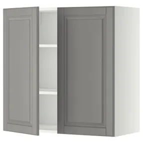 IKEA METOD МЕТОД, навісна шафа з полицями / 2 дверцят, білий / сірий Бодбін, 80x80 см 094.679.80 фото