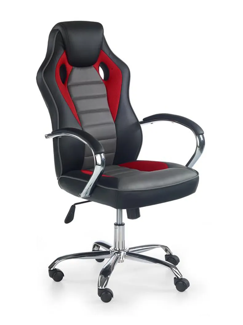 Кресло компьютерное офисное вращающееся HALMAR SCROLL черный/красный/серый, экокожа фото №1