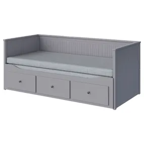 IKEA HEMNES ХЕМНЭС, кушетка с 2 матрасами и 3 ящиками, серый и Еготнес твердый, 80x200 см фото