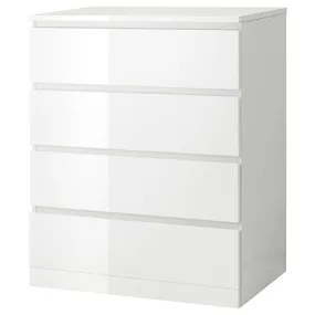 IKEA MALM МАЛЬМ, комод с 4 ящиками, белый глянец, 80x100 см 504.240.54 фото