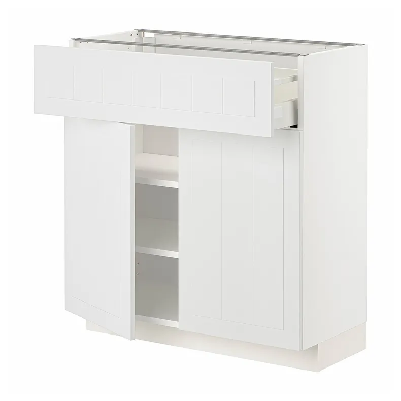 IKEA METOD МЕТОД / MAXIMERA МАКСИМЕРА, напольный шкаф с ящиком / 2дверцами, белый / Стенсунд белый, 80x37 см 594.695.90 фото №1