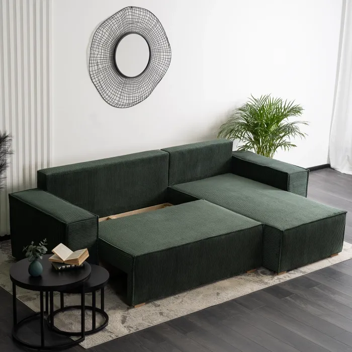 Угловой диван универсальный MEBEL ELITE ALEX, 262 см, ткань: зеленый фото №8