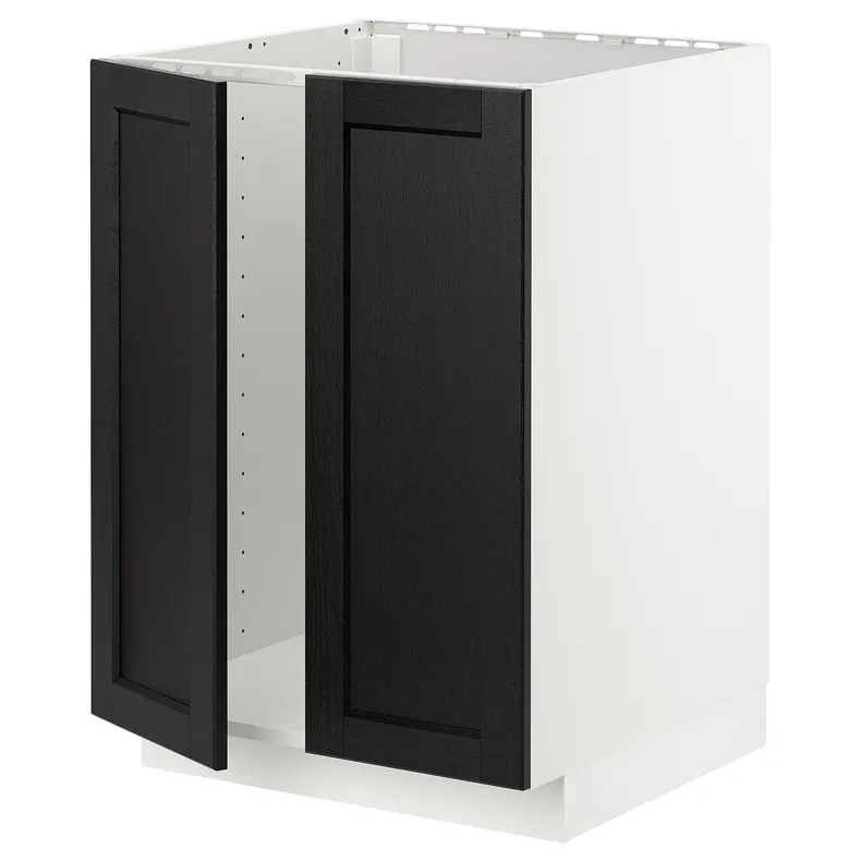 IKEA METOD МЕТОД, підлогова шафа для мийки+2 дверцят, білий / ЛЕРХЮТТАН чорна морилка, 60x60 см 094.612.14 фото №1