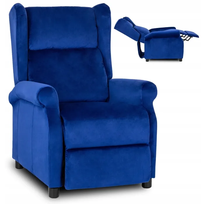 Кресло реклайнер бархатное MEBEL ELITE SIMON Velvet, темно-синий фото №1