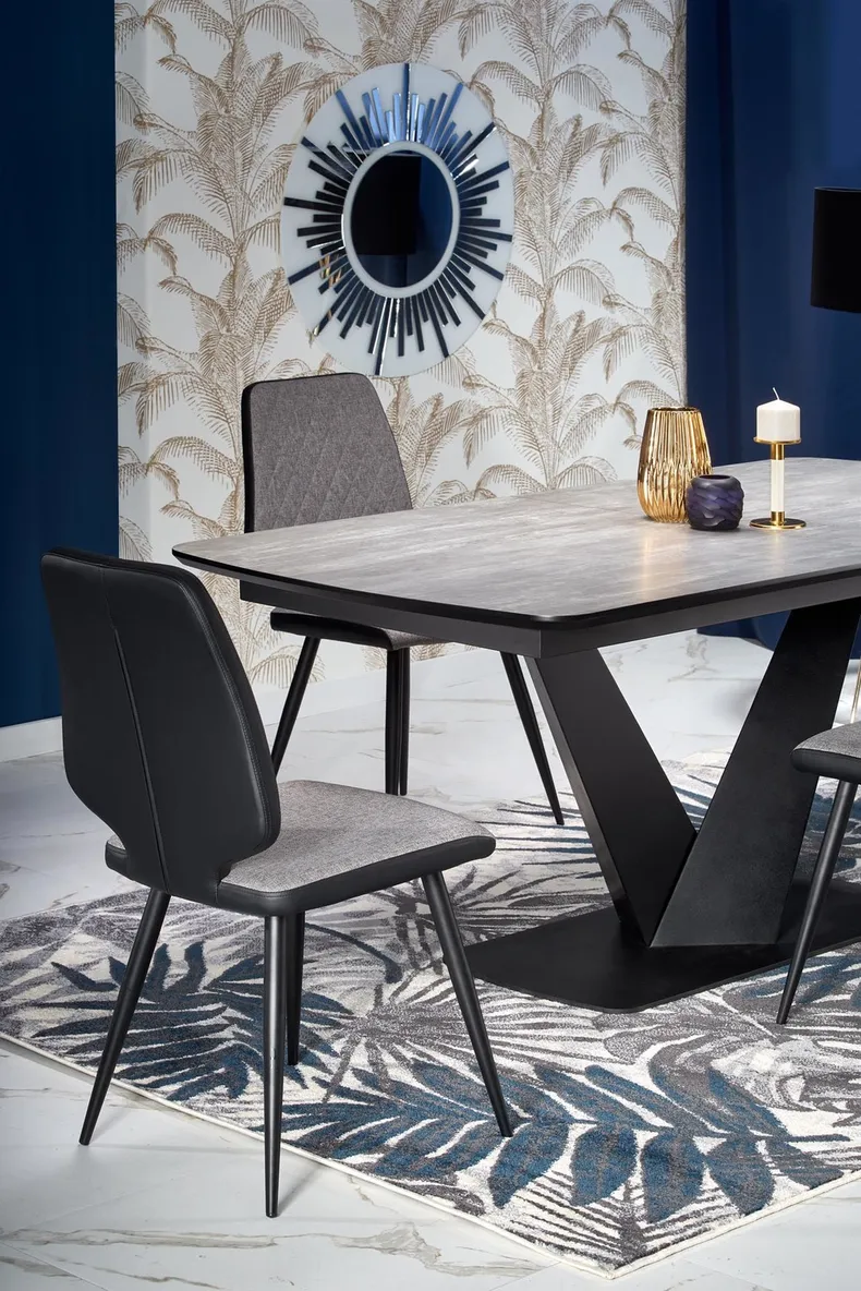 Обеденный стол раскладной HALMAR VINSTON 180-230x95 см, столешница - темно серая/черная, ножки - черные фото №14