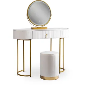 Туалетный столик с пуфом MEBEL ELITE SARAH, Белый / Золотой фото