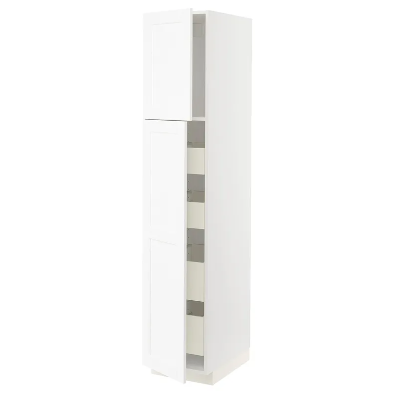 IKEA METOD МЕТОД / MAXIMERA МАКСИМЕРА, высокий шкаф / 2дверцы / 4ящика, белый Энкёпинг / белая имитация дерева, 40x60x200 см 794.735.67 фото №1