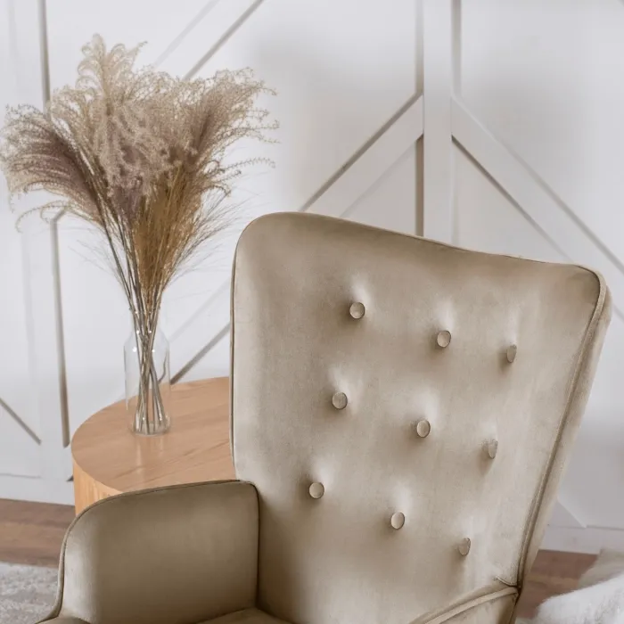 Кресло мягкое бархатное с подставкой для ног MEBEL ELITE LOZANO Velvet, Бежевый фото №4