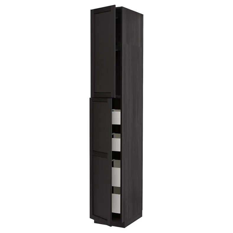 IKEA METOD МЕТОД / MAXIMERA МАКСИМЕРА, высокий шкаф / 2дверцы / 4ящика, черный / Лерхиттан с черными пятнами, 40x60x240 см 694.602.02 фото №1