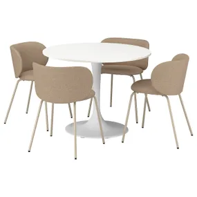 IKEA DOCKSTA ДОКСТА / KRYLBO КРЮЛБУ, стіл+4 стільці, білий білий/Tonerud темно-бежевий, 103 см 995.681.21 фото