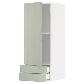 IKEA METOD МЕТОД / MAXIMERA МАКСИМЕРА, навесной шкаф с дверцей / 2 ящика, белый / светло-зеленый, 40x100 см 694.873.53 фото