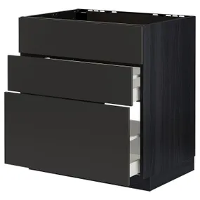 IKEA METOD МЕТОД / MAXIMERA МАКСИМЕРА, шкаф д / варочн панели / вытяжка / ящик, черный / никебо матовый антрацит, 80x60 см 394.976.26 фото