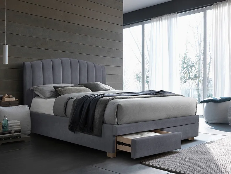 Кровать двуспальная бархатная SIGNAL EMOTION VELVET, серый, 160x200 см фото №1