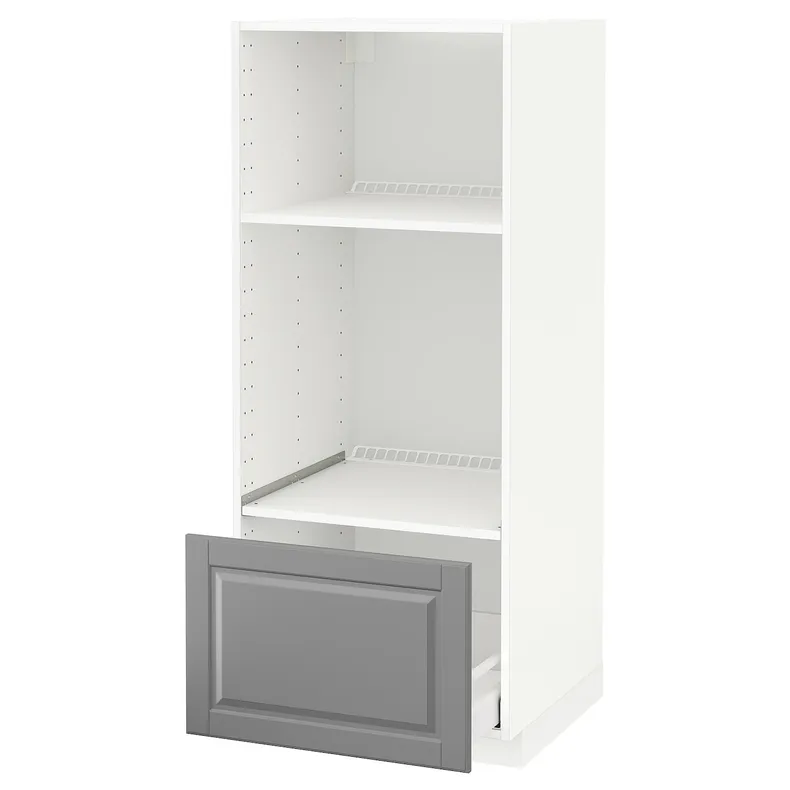 IKEA METOD МЕТОД / MAXIMERA МАКСИМЕРА, высокий шкаф с ящиком д / духовки / СВЧ, белый / бодбинский серый, 60x60x140 см 499.256.79 фото №1