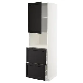 IKEA METOD МЕТОД / MAXIMERA МАКСІМЕРА, висока шафа для мікрох печі, 2 шухл, білий / ЛЕРХЮТТАН чорна морилка, 60x60x200 см 194.620.53 фото
