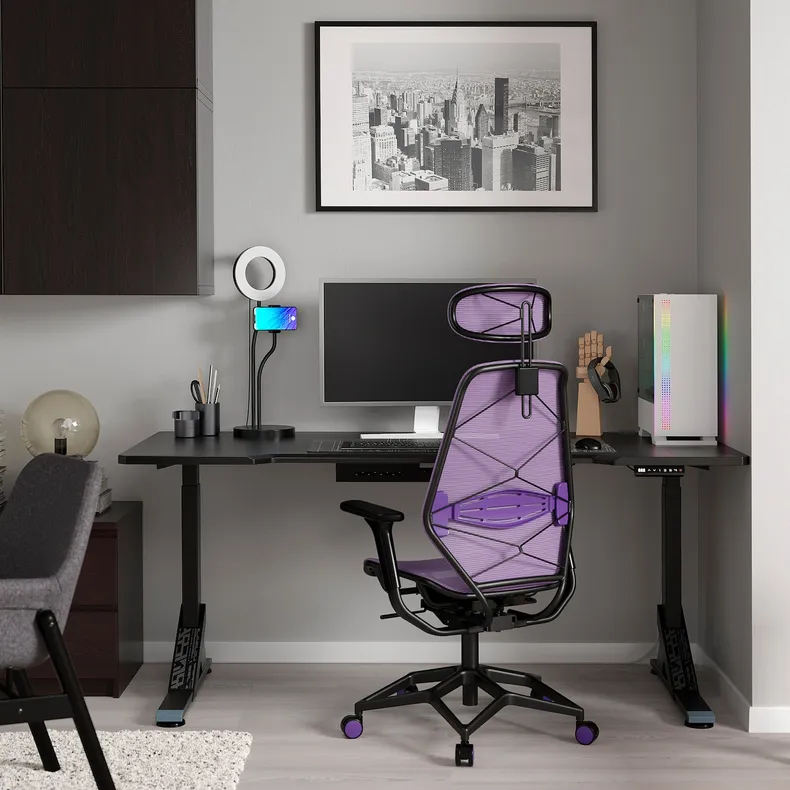 IKEA UPPSPEL УППСПЕЛЬ / STYRSPEL СТИРСПЕЛЬ, геймерский стол и стул, чёрный / фиолетовый, 180x80 см 094.927.10 фото №2